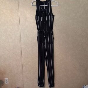 Navy and White Striped Button Up Jumpsuit Size Small